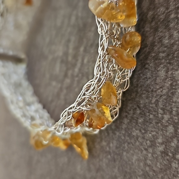 Vintage Sterling Silver Wire Wrapped Birdnest Amber Chip Bracelet - Picture 4 of 9
